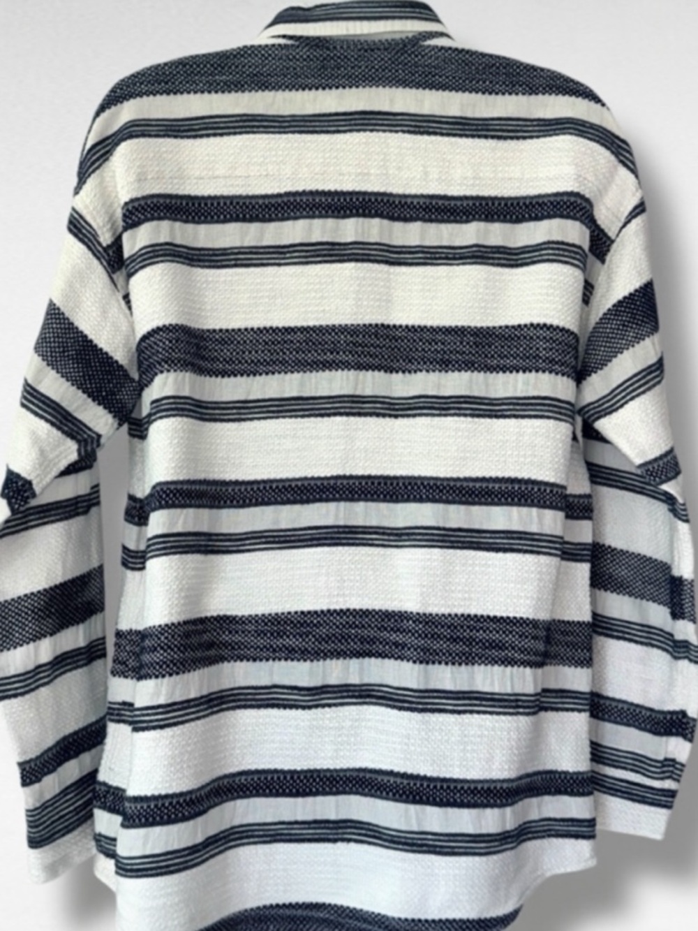 Scotch & Soda XL Basketweave Voile Button-Up Shirt White Navy Striped Resort - Picture 6 of 12